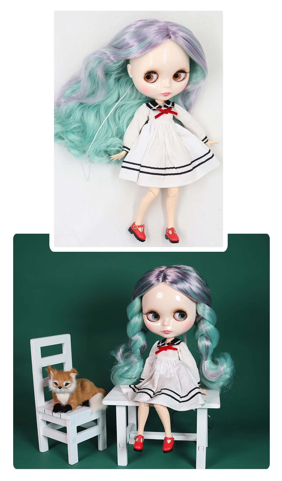 Neo Blythe Doll with Multi-Color Hair, White Skin, Shiny Cute Face & Custom Jointed Body 1