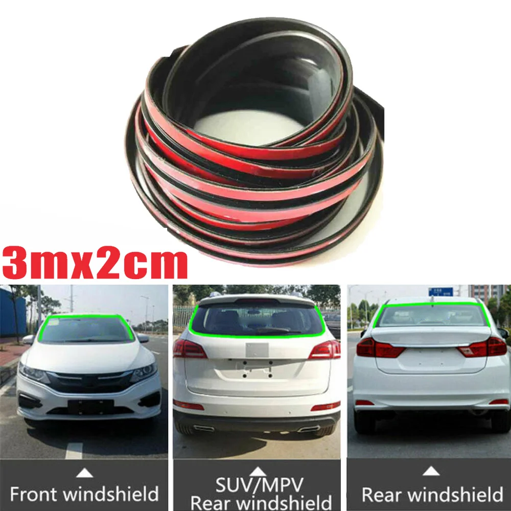 3 Meters Black Car Front Rear Windshield Sealing Strip Sunroof Noiseproof Rubber