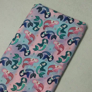 

Graceful Rainbow Color Glitter Mermaid Printed Cotton Fabric 50x100cm Fish Fabric Patchwork DIY sewing Baby Cloth Home Decor