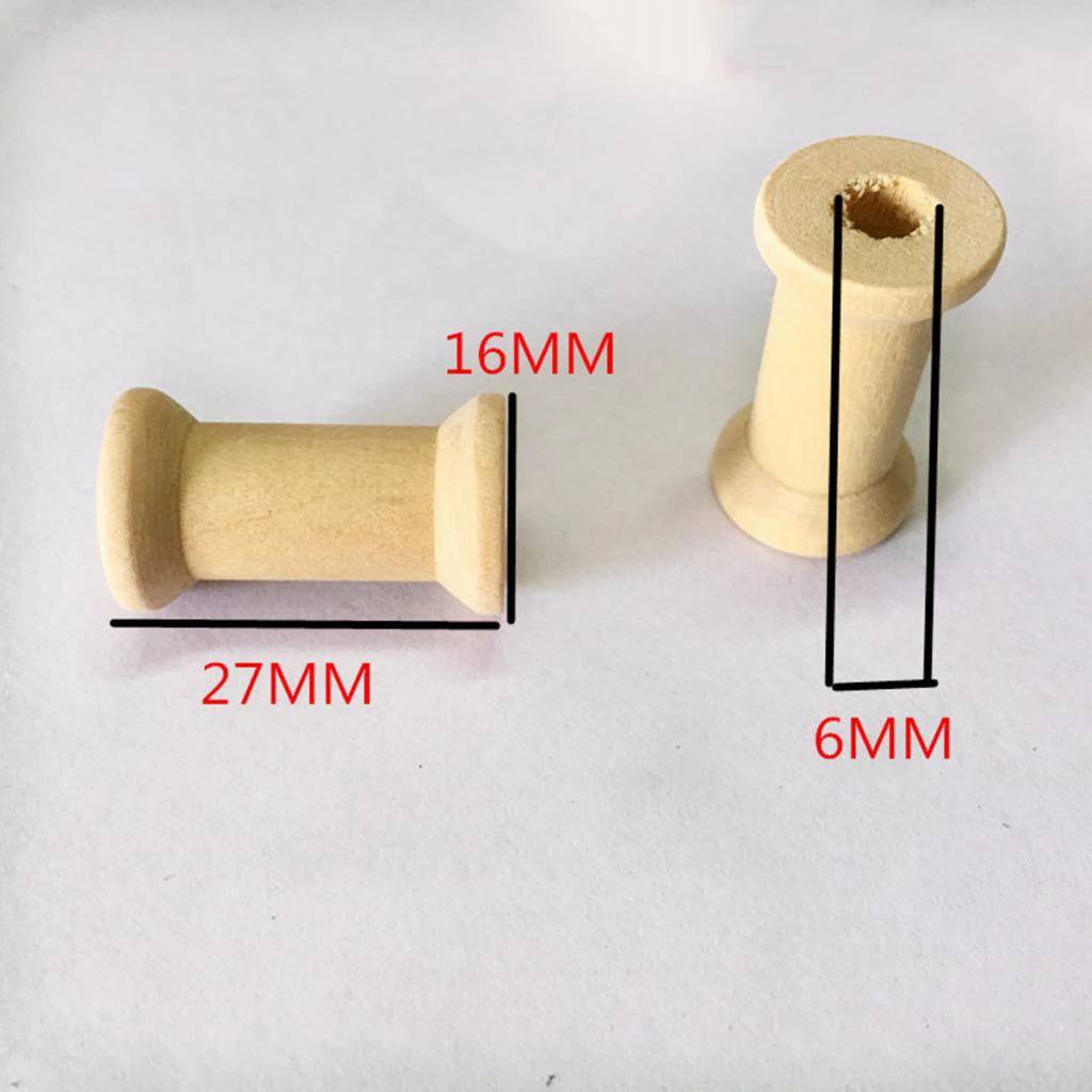50 Pieces Unfinished Wooden Spools Thread Bobbins Cord Wire Coils Wood Craft Sewing Notions 27mmX16mm