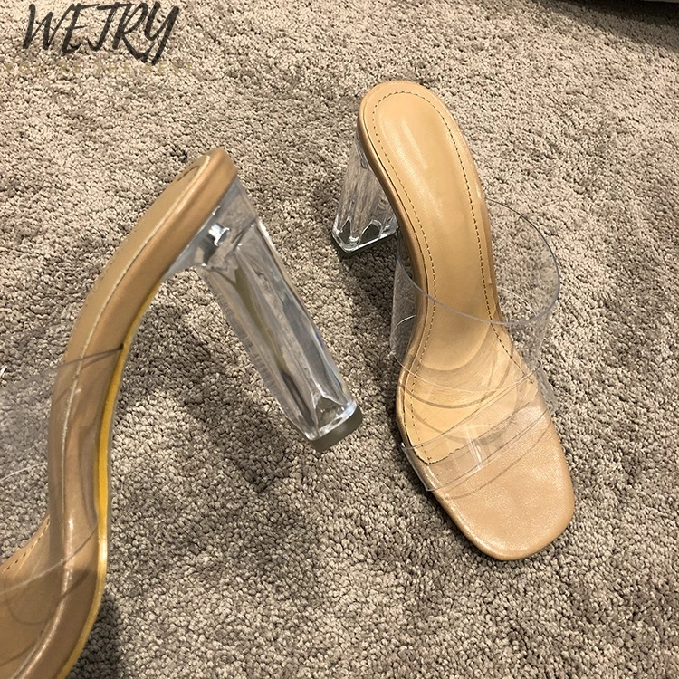 

2019 PVC Jelly Sandals Crystal Leopard Open Toed High Heels Women Transparent Heel Sandals Slippers Discount Pumps 9CM