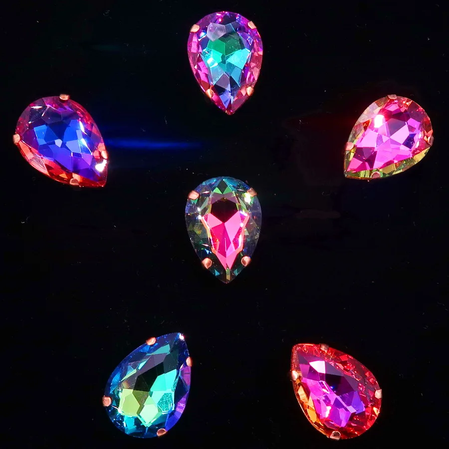A46 rainbow mix Золотые коготь настройки 7*10 10x14 13*18 мм желе конфеты и AB цвета стекло кристалл капли воды пришить стразы аппликация для обуви сумки diy - Цвет: A46 rainbow mix