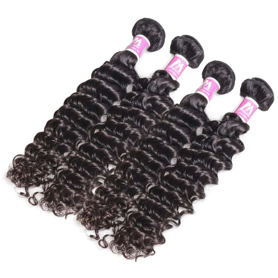  Human Hair Weave Bundles Deep Wave Brazilian Short Natural Color Remy Hair Extension Long for Black