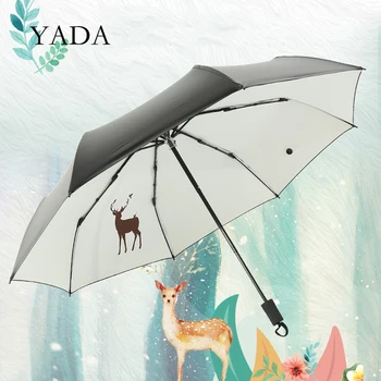 

YADA INS 2020 New Luxury Icon Deer Elk Pattern Black Umbrella Folding Umbrellas For Women Man UV Lovely Rain Umbrella YD200193