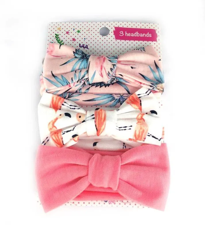 

Our 2019 New Style Plain Color Printed 3 PCs Set Combination Bow Elasticity Headband Hair Band
