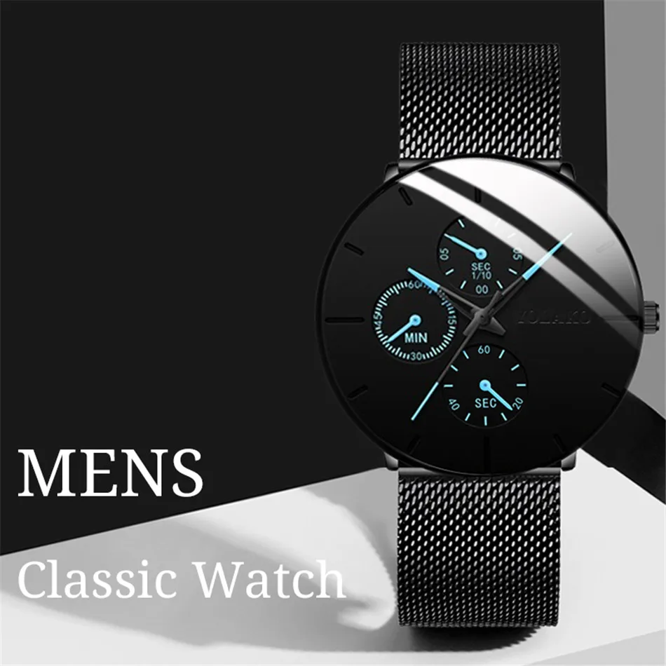 Модные мужские часы минималистичные Роскошные ультра тонкие наручные часы из нержавеющей стали с сетчатым ремешком аналоговые кварцевые часы Relojes Hombre