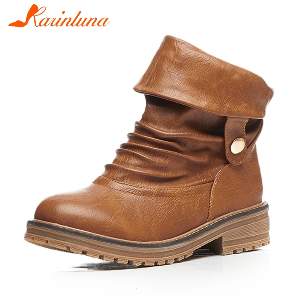 

KARINLUNA New Big Size 33-43 Autumn Winter Fashion Ankle Boots 2 Style Chunky Heels Shoes Woman Casual Office Boots Women