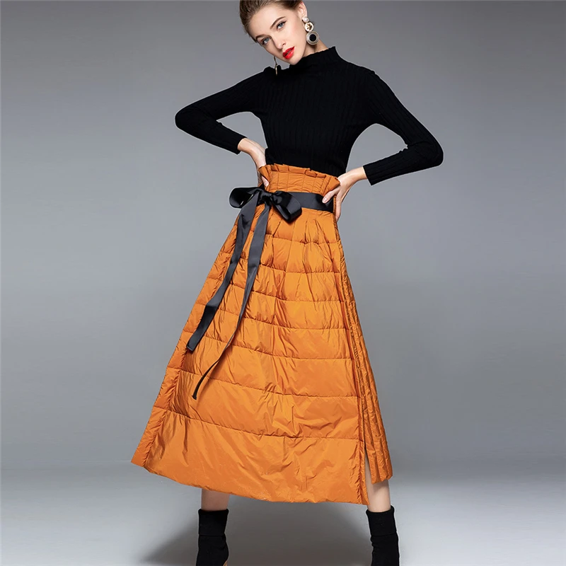 

2019 Autumn Winter New down Skirt Solid color split A-line Skirt Women long bag hip Skirt Fashion Casual Loose Skirt Female W147