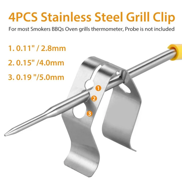 Design Probe Holder CHENJIN 6PCS Universal Stainless Steel A Style Meat  Thermometer Probe Clips Holder Grill Thermometer Clip Holders Three Holes  for