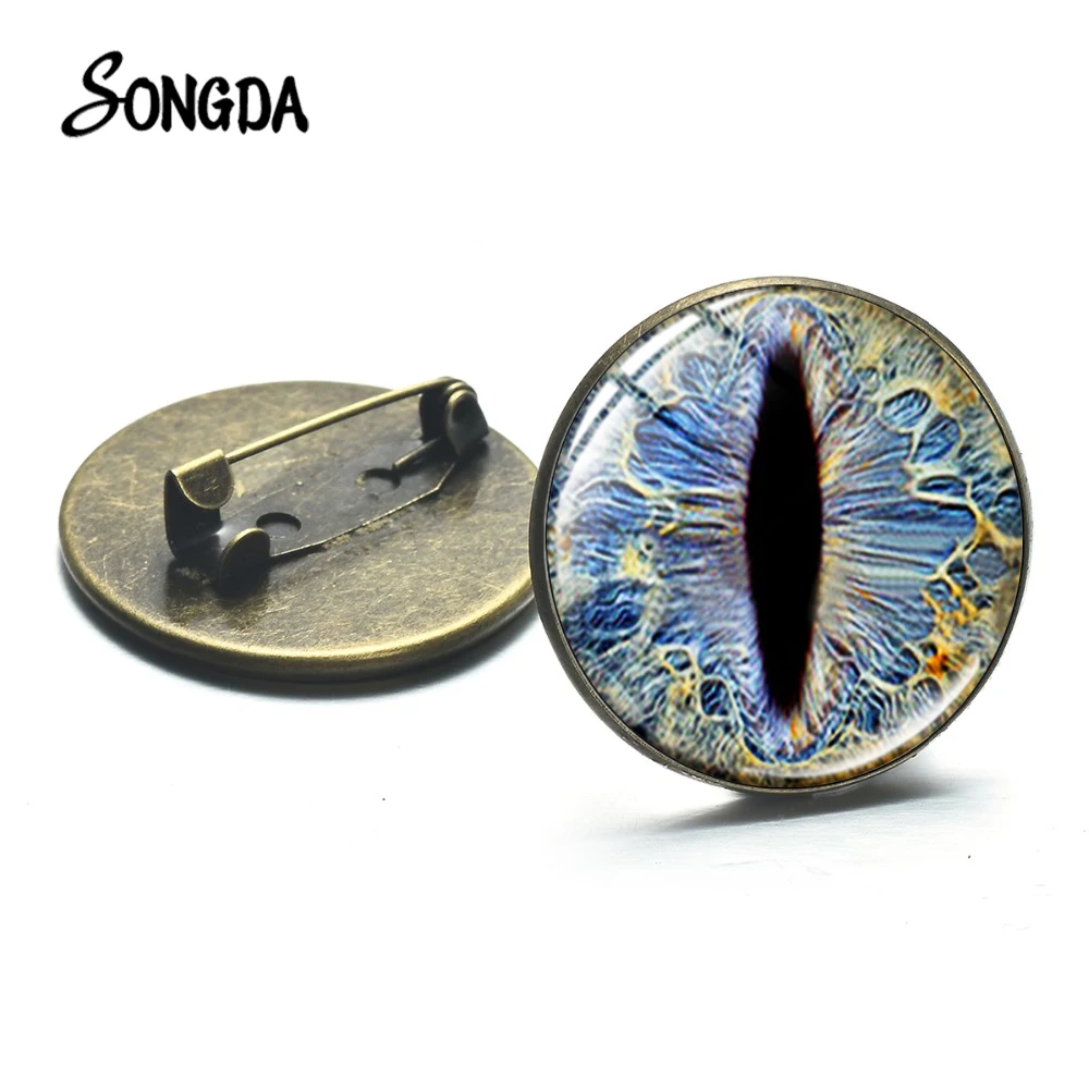 Wild Dragon Eye Glass Cabochon Metal Brooches Steampunk Animal Multicolor Eyes 3D Art Picture Lapel Pins Button Handmade Jewelry | Украшения