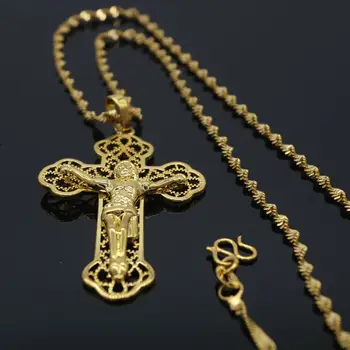 

Filigree Jesus Pendant Chain Yellow Gold Filled Womens Mens Cross Pendant Necklace Crucifix Choker