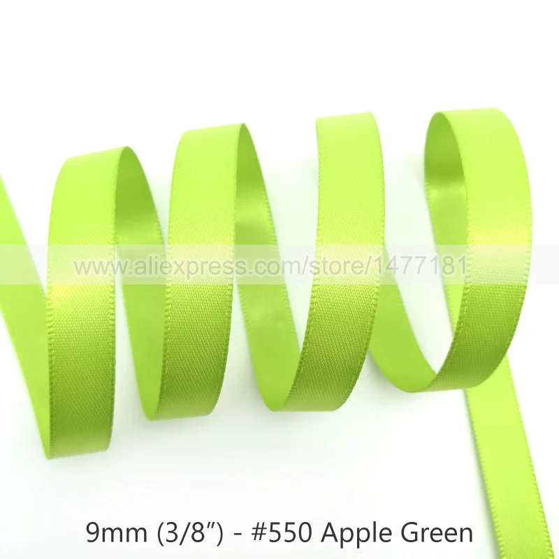 25 ярдов) 9 мм атласная лента высокого качества Двусторонняя лента полиэстер двухсторонние ленты Свадебные аксессуары ремесла - Цвет: 550 Apple Green