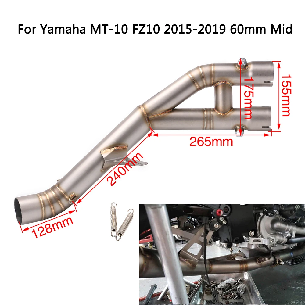 61 mm Mid Pipe for Yamaha MT-10 FZ10 2015-2019 Exhaust Motorcycle Stainless Steel Middle Link Delete Original Catalyst | Автомобили и