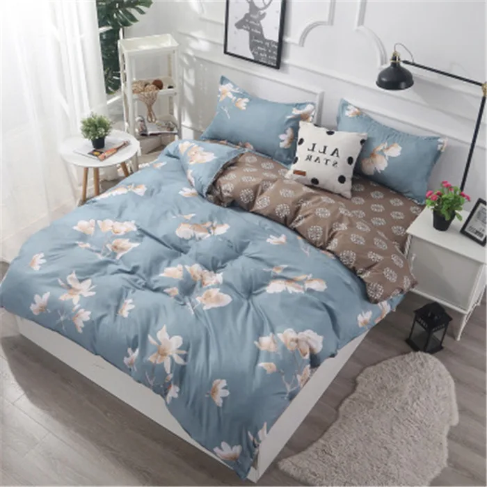 JDDTON Classical Style Bedding Set AB Side Colorful Pattern Bed Set Duvet Cover Sheet Pillowcase Set Fashion Home Bedding BE024 - Цвет: Blue Flower