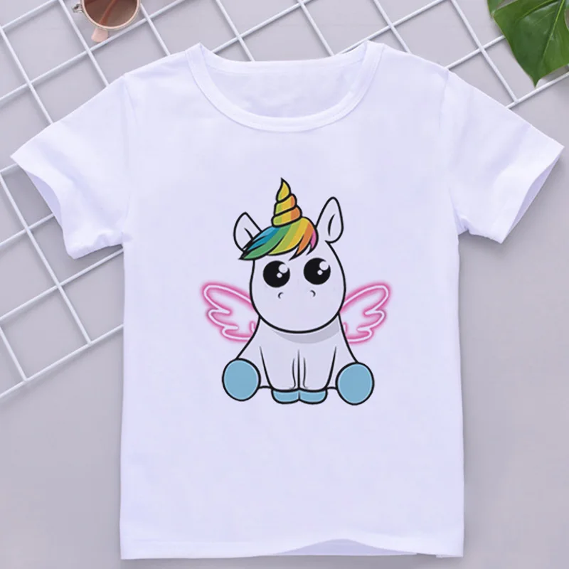 Kawaii/детская футболка топы для мальчиков с принтом единорога; модные повседневные футболки с короткими рукавами в стиле Харадзюку для девочек летняя одежда - Цвет: 796