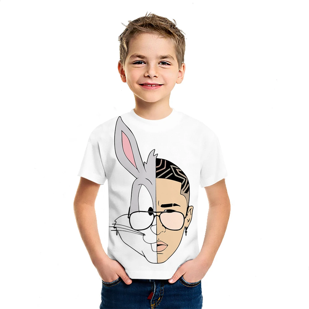 Camiseta con estampado 3D para niños y niñas, diseño de Bad Bunny, Rap, Hop, de manga estilo callejero, moderna|Camisetas| - AliExpress