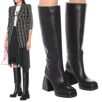 

Autumn New Knee-High Boots For Women Thick High Heels Platform Shoes Women Square Toe Winter Boots Women Botines Mujer 2020