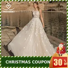 Сексуальное свадебное платье с объемными цветами, шикарная юбка с глубоким вырезом и аппликацией, кружевное ТРАПЕЦИЕВИДНОЕ платье без рукавов, свадебное платье принцессы, Vestido de noiva N146