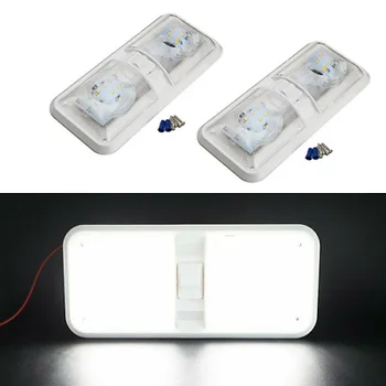 

2pcs 4500K Double Dome 12V Light Fixture 48 SMD Natural White LED 2835 RV Cars Safety Warning Signal Light