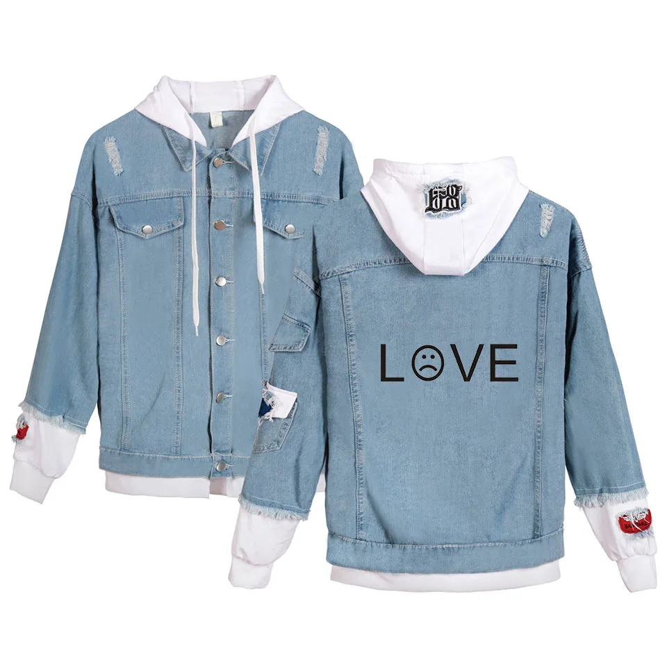 

WBDDT Love Lil Peep Denim Jacket Men Long Coat Warm Cowboy Pop Jeans Jacket Men with Black Fashion Outwear Male 4XL