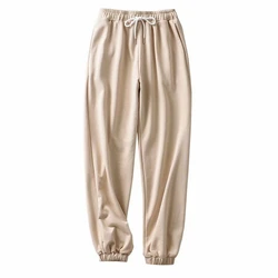 Pantalon sarouel chaud pour femmes, 100% coton, taille élastique, cordon de serrage, automne hiver 