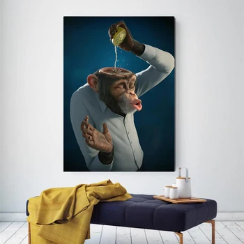 

Modern Funny Monkey Lemon Poster and Prints Wall Art Canvas Painting Creative Alteration Art Pictures for Kids Room Home Decor