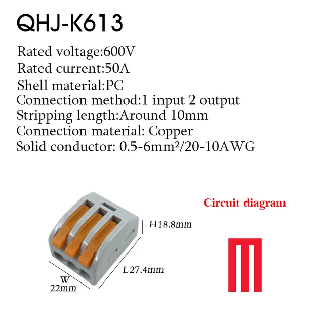 Cable Wire Connectors Mini Quick Terminal Block Universal Compact Wiring Electrical Connector Push-in For 4mm2 6mm2 Transparent 613