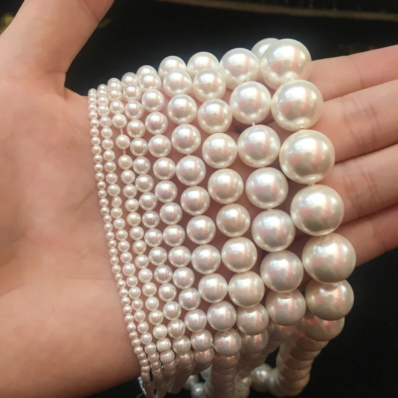 Natural White Shell Pearl Round Loose Beads 15.7 Inch For Jewellery Making Necklace Diy Bracelet Jewelry 2-14mm | Украшения и
