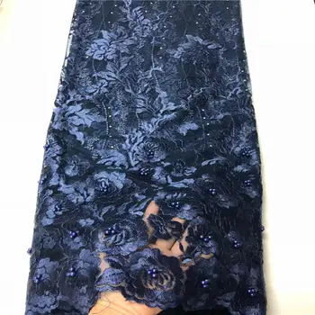 

Luxury African French Lace Fabric, Beaded High Quality Embroidered Lace Fabric, Dark Blue