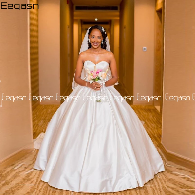 Vintage Long Wedding Dresses African Women Sleeveless Court Train Crystal Belt Satin Princess Bridal Gown vestido de novia images - 6