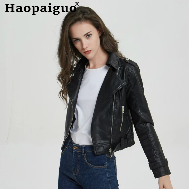 

S-XXXL Plus Size Black PU Leather Jacket Women Cool Short Motorcycle Jackets Female Zipper Autumn Basic Street Outerwear Coat