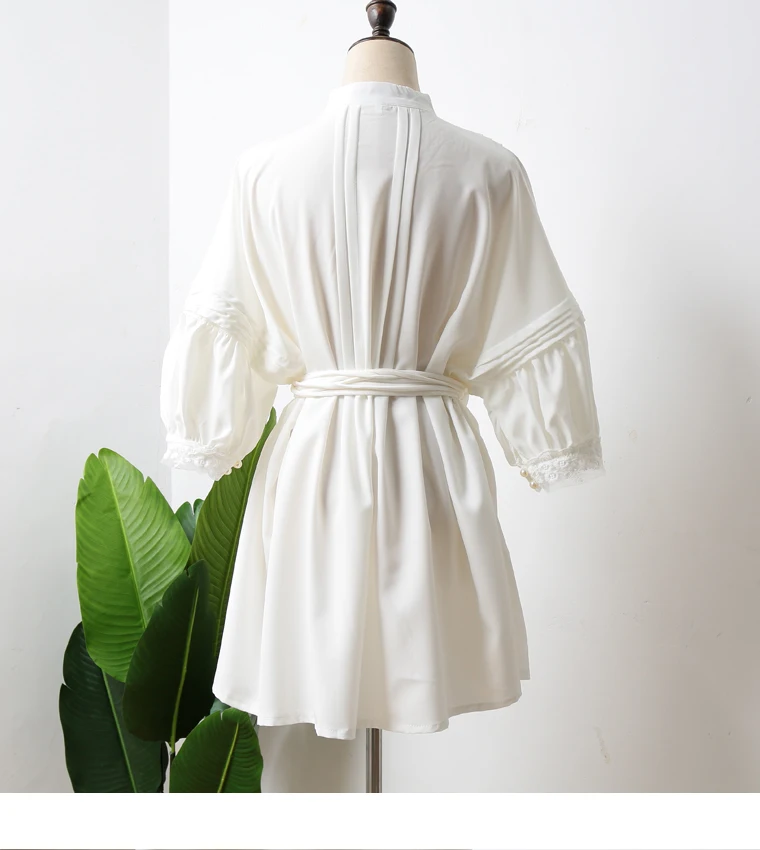 SuperAen/кружевное женское тонкое платье с жемчужинами; белое платье с рукавом три четверти; Женская Осенняя Новинка года; модная женская одежда