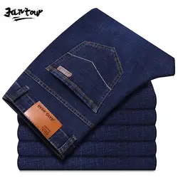 Бренд 2019 Новые мужские прямые эластичные джинсы модные деловые классические стильные обтягивающие синие джинсовые мужские штаны