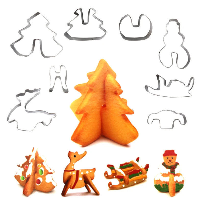 Christmas Tree Cookie Cutter Mold Stars Shape Fondant Cake Biscuit Cutter 3D Cake Decorating Tools Xmas Baking Moulds Navidad