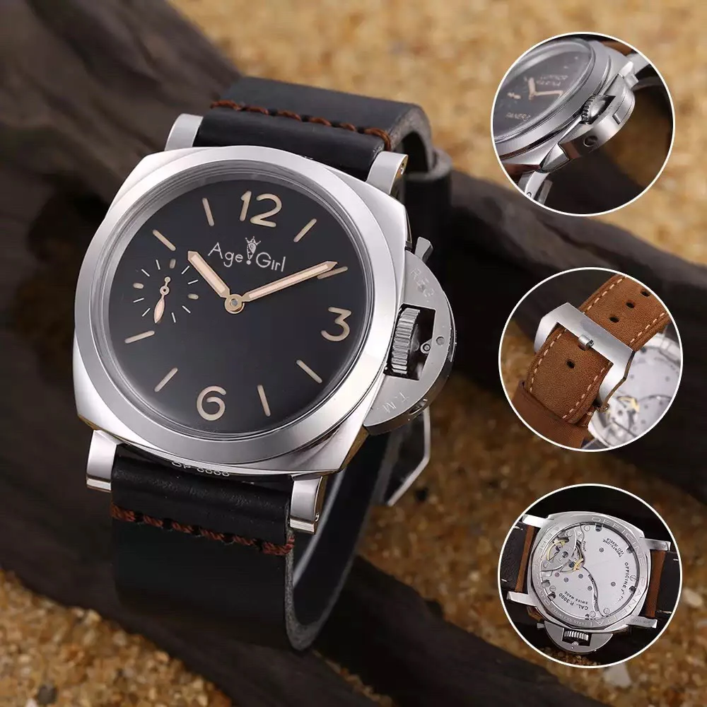Роскошные брендовые новые мужские автоматические механические часы со стеклом, нержавеющая сталь, серебро 1950, 3 дня, черные кожаные большие светящиеся часы
