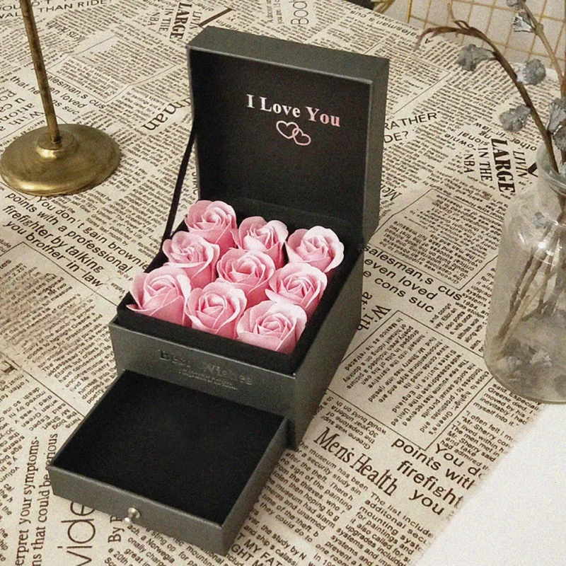 Concise Double Soap Flower WIith Gift Box Perfume Jewelry Drawer Box Valentine's Day Gift