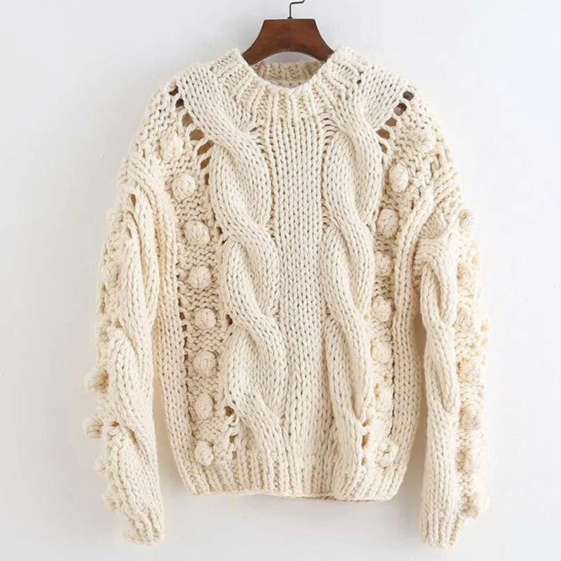 Boho Inspired Vintage Knitted Sweater Women Fashion O Neck Long Sleeve Pullovers Chic Tops hollow out jumper Puff Femme