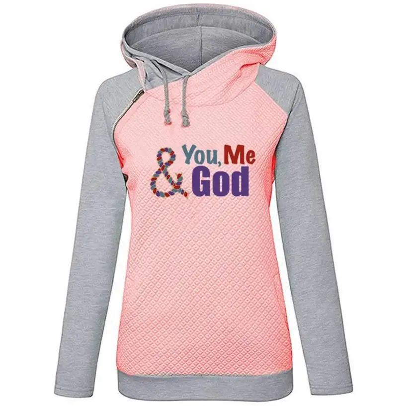 You Me God Letters Print Zipper Decoration Hoodies For Women Jesus Bible Faith Sweatshirt Femmes Top Cotton Hoody Harajuku Girls