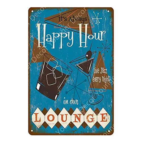 Винтажная жестяная вывеска Happy Hour металлическая настенная панель ретро