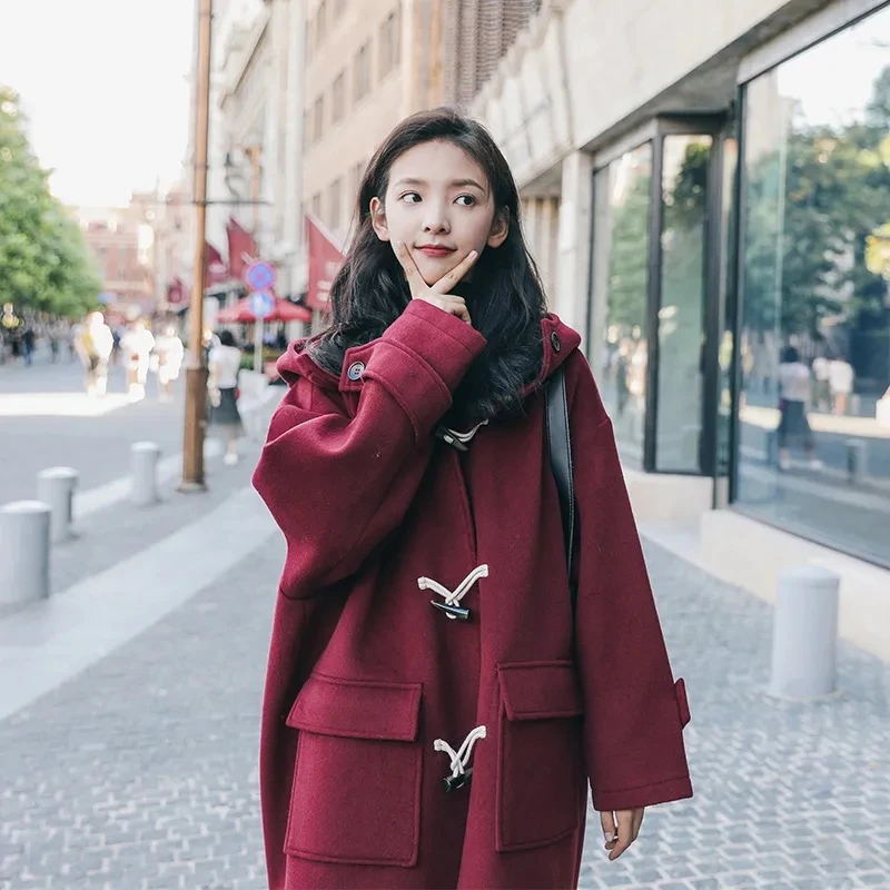 

Women Woolen Coat Mid-length Over-Knee Trench Coat Fashion Autumn and Winter Hooded Woolen Coat Women's Fur Coat