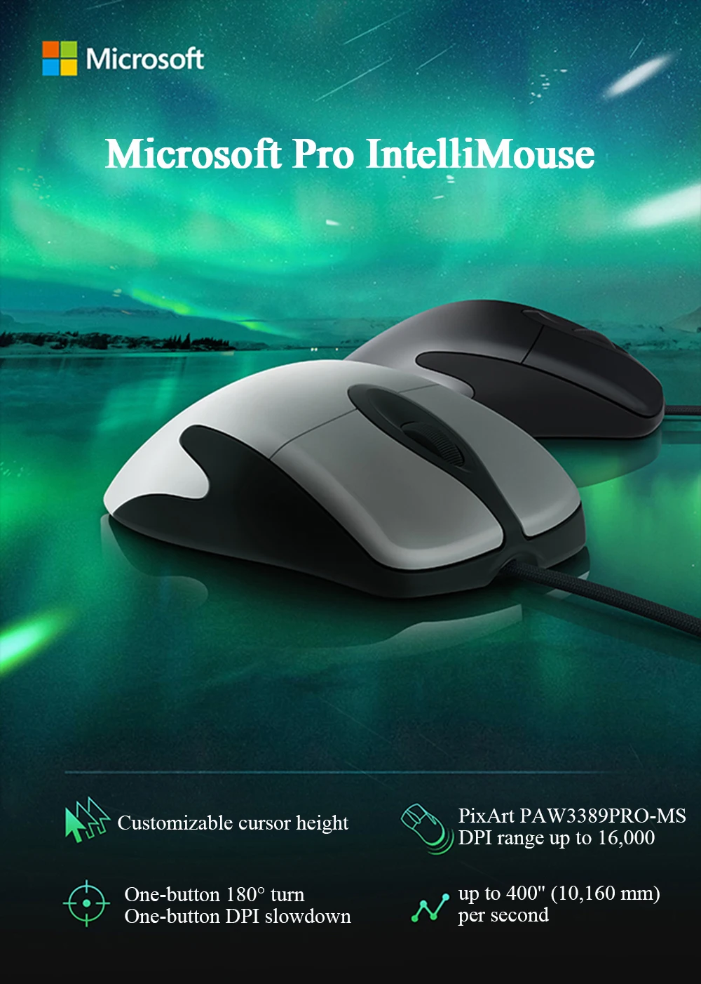 Ноутбук microsoft Pro IntelliMouse 12000 fps Bedrade Muis Bluetrack-technology Mode Muis USB для офиса и дома Smart 16000 dpi