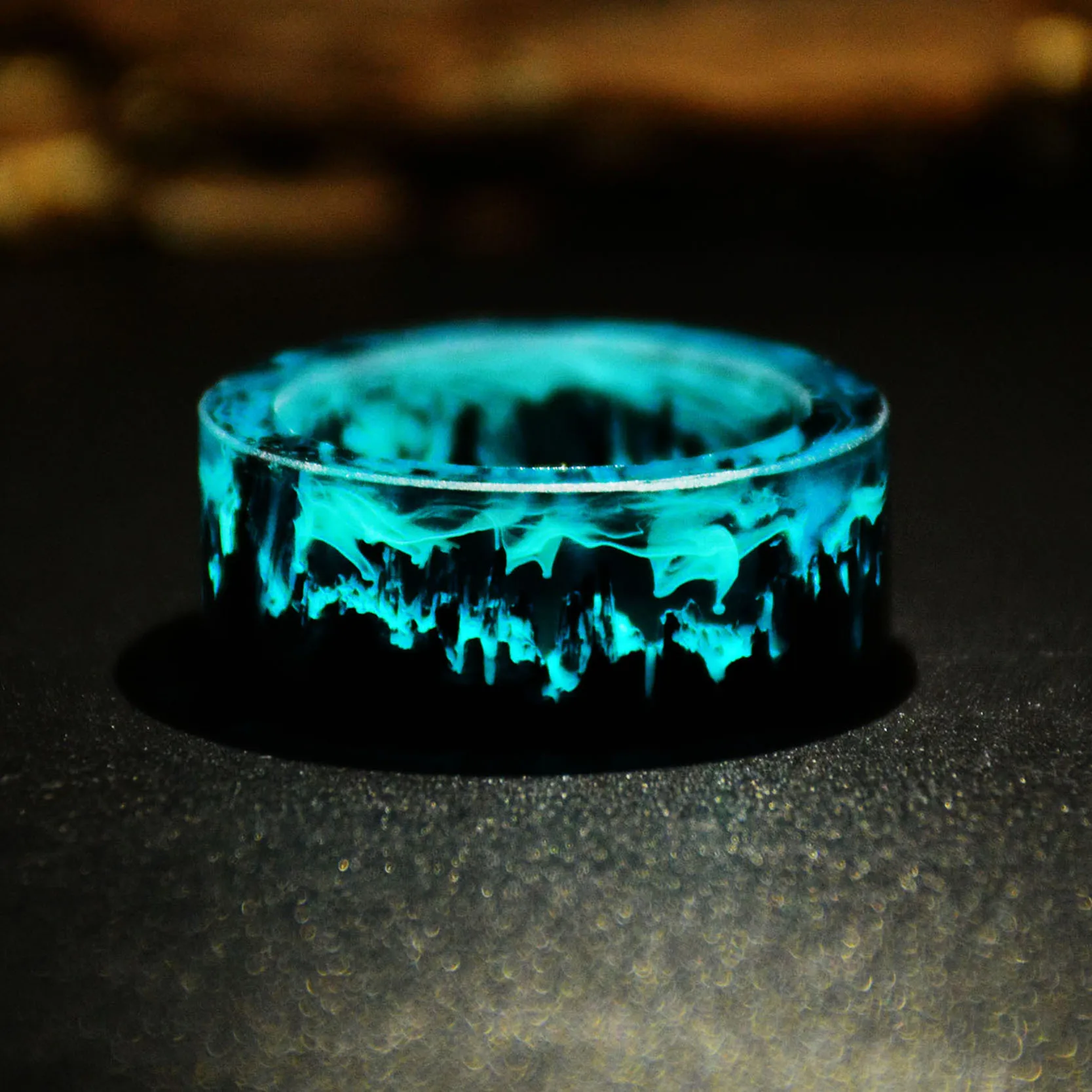 Blue Resin Rings for Women Men Wood Resin Landscape Ring Male Natural Scenery Epoxy Resin Rings Female Finger Punk Jewelry