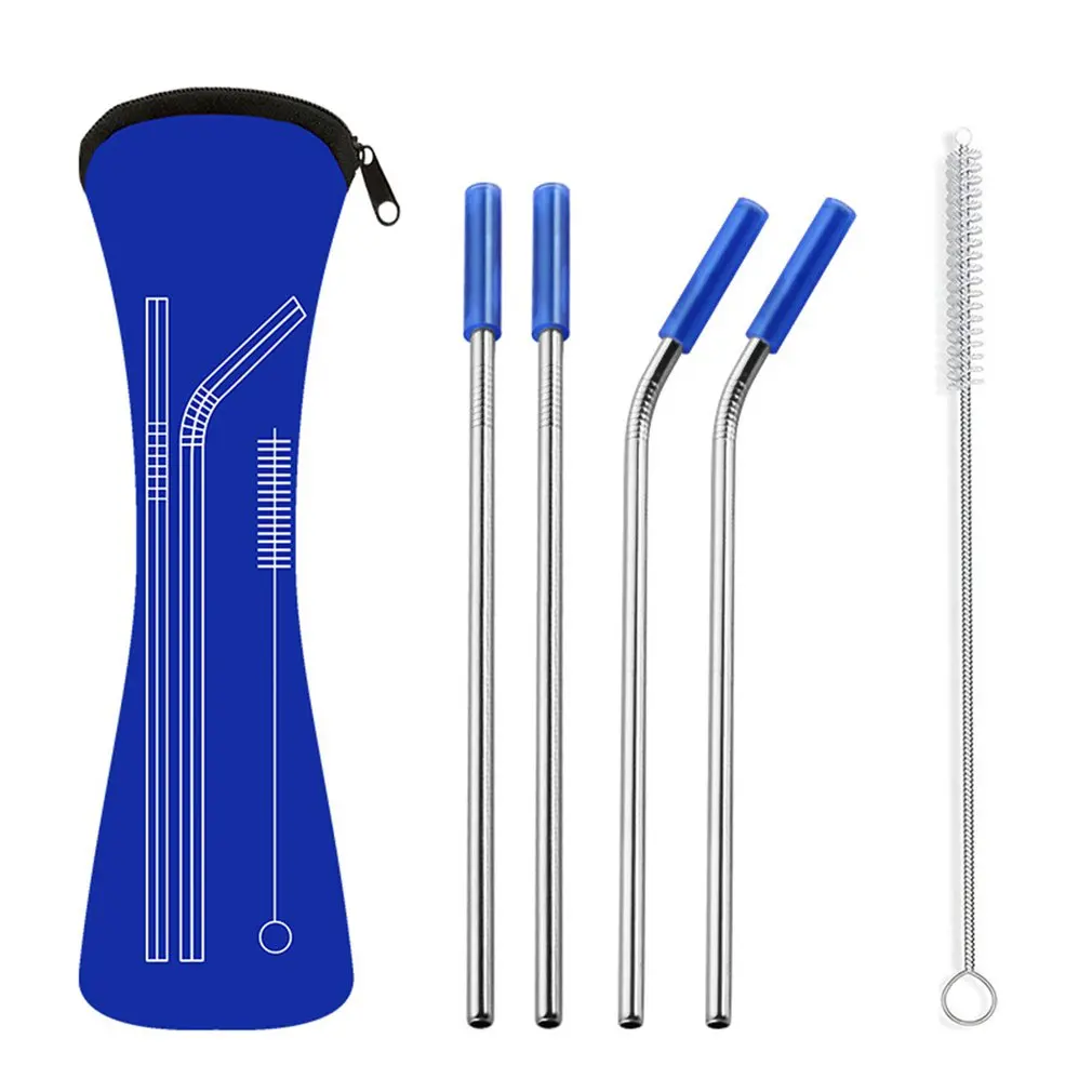 Reusable Stainless Steel Drinking Metal Straw Bent Straight Colorful