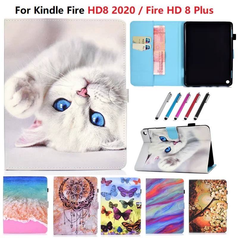 Чехол для планшета Amazon Kindle Fire HD8 HD 8 2020 с милым рисунком кота бабочки чехлы Plus чехол