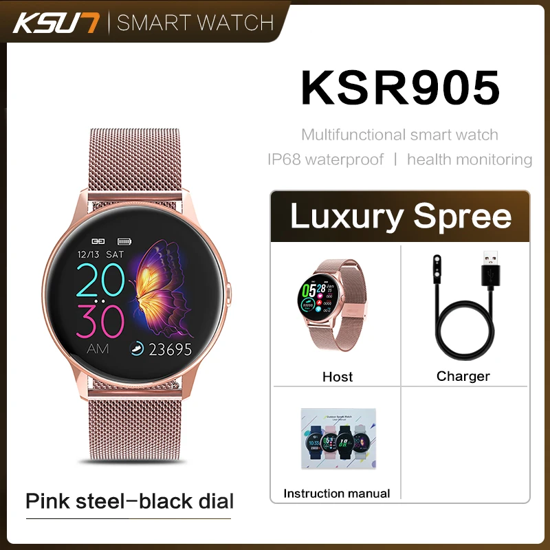 KSR905 Смарт-часы фитнес-трекер для женщин Bluetooth SmartWatch IP68 водонепроницаемый монитор сердечного ритма и артериального давления смарт-браслет - Цвет: KSR905-SP