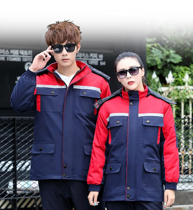 Roupas de trabalho de inverno algodau masculino grosso roupas de prova de vento frio algodau jaqueta removativel forro