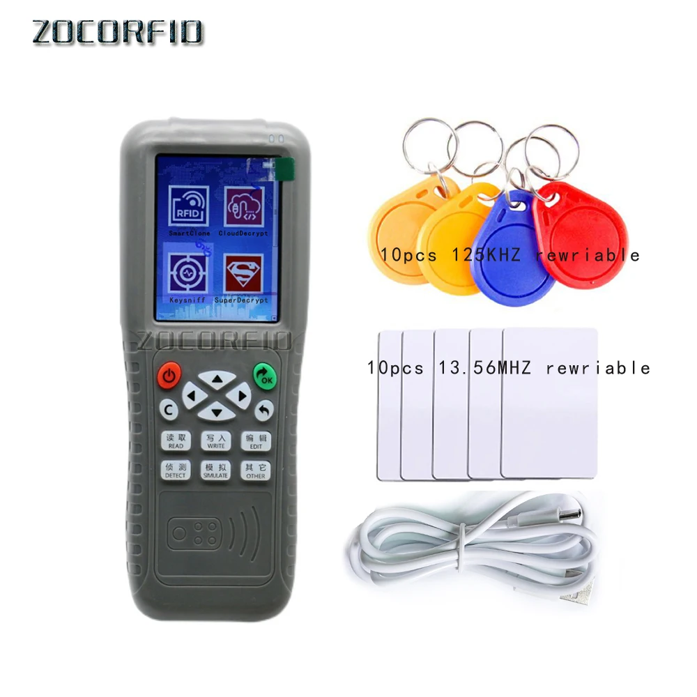 Portable 125 KHz RFID Duplicateur Copieur Lecteur Graveur Carte D'identité  Cloner Programmeur Cartes Réinscriptibles EM4305 / T5577 UID, 11 pièces