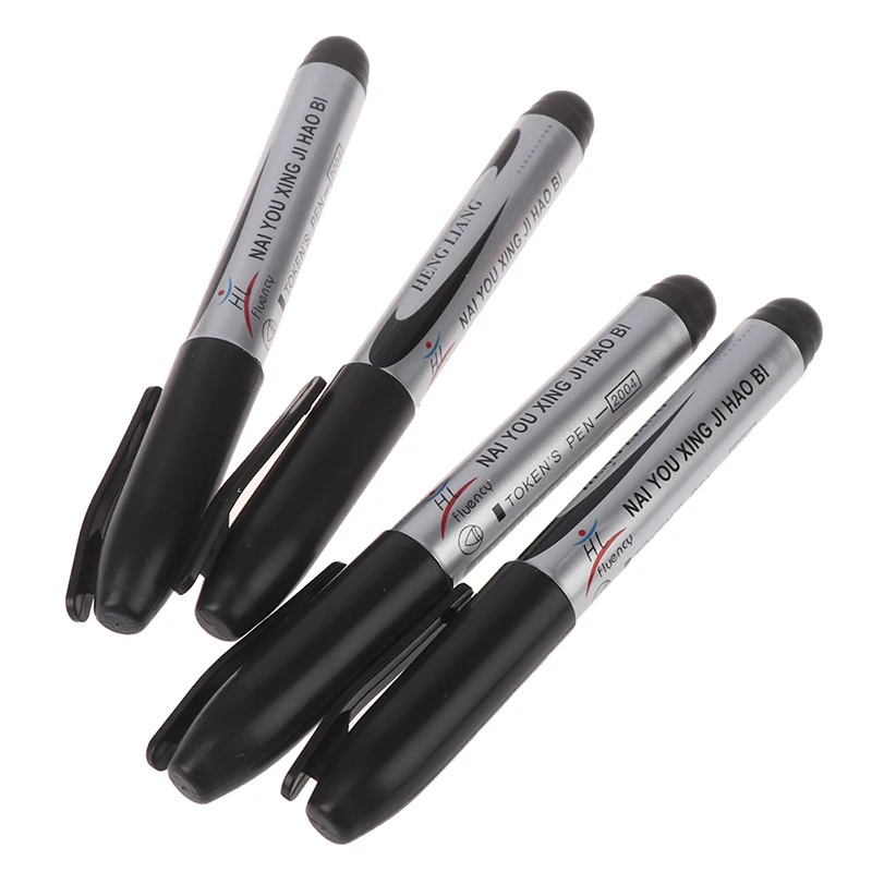 4pcs Black Permanent Oil Marker Pen Token Pens for Paper Metal Glass Marking Pen Office School Supplies Large Capacity Pen