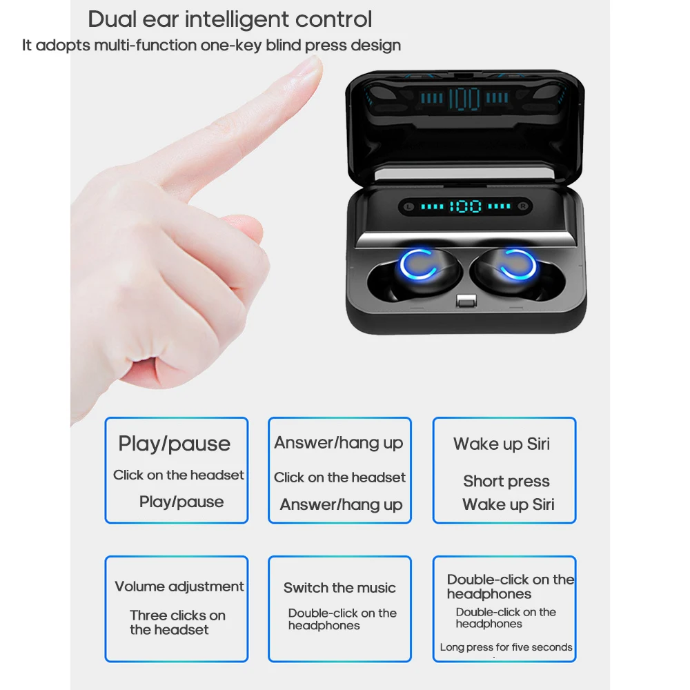 Docooler F9 Bluetooth наушники TWS Ture беспроводные стерео BT5.0 наушники HD шумоподавление наушники с микрофоном Светодиодный дисплей питания