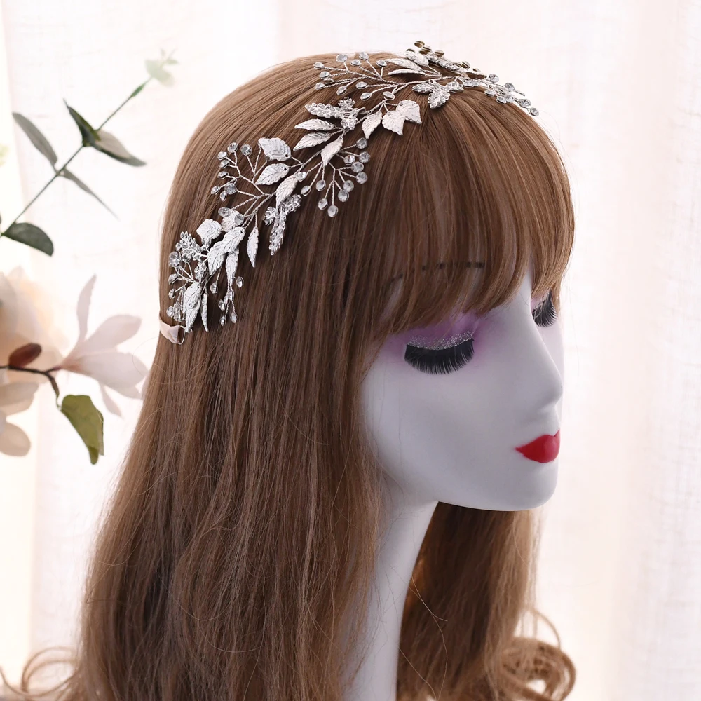 

TOPQUEEN HP291 Bridal Headband Forehead Bridal Headpiece Comb Rhinestone Bridal Hair Accessories Alloy Leaf Hair Patch Headpiece